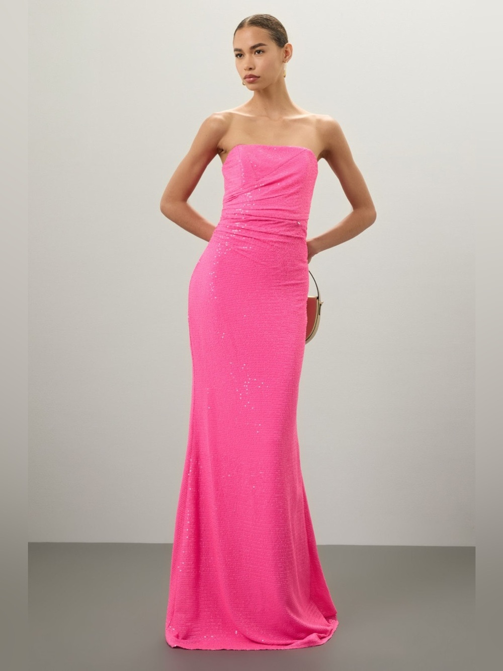 NISSA Strapless Hot Pink Sequin Column Dress